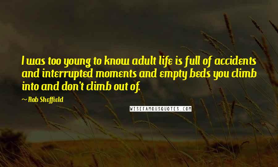 Rob Sheffield Quotes: I was too young to know adult life is full of accidents and interrupted moments and empty beds you climb into and don't climb out of.