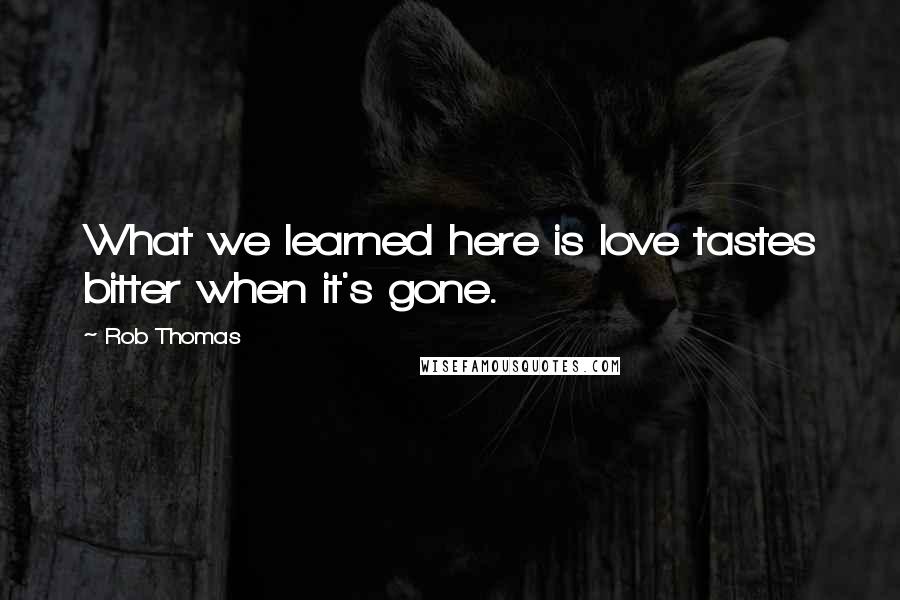 Rob Thomas Quotes: What we learned here is love tastes bitter when it's gone.