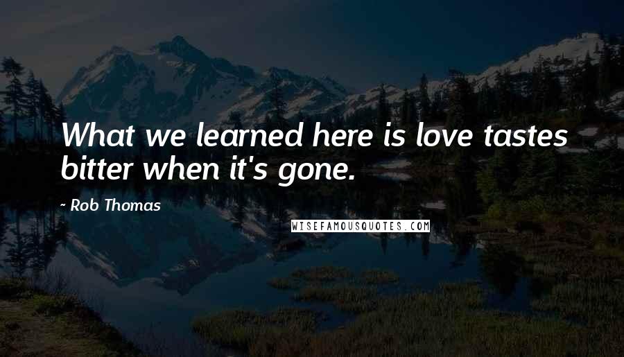 Rob Thomas Quotes: What we learned here is love tastes bitter when it's gone.
