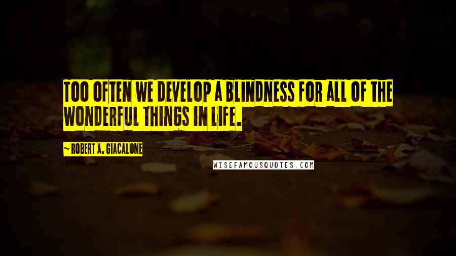 Robert A. Giacalone Quotes: Too often we develop a blindness for all of the wonderful things in life.