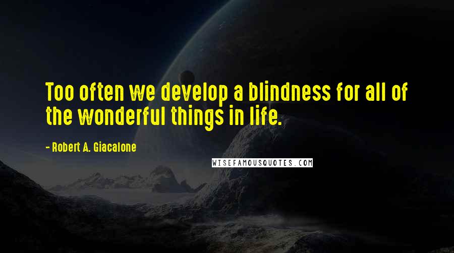 Robert A. Giacalone Quotes: Too often we develop a blindness for all of the wonderful things in life.