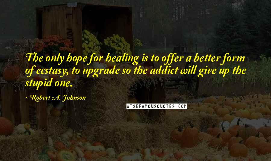 Robert A. Johnson Quotes: The only hope for healing is to offer a better form of ecstasy, to upgrade so the addict will give up the stupid one.