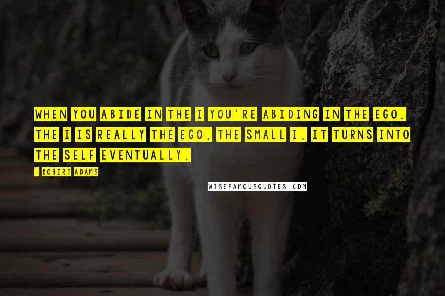 Robert Adams Quotes: When you abide in the I you're abiding in the ego. The I is really the ego, the small I. It turns into the Self eventually.