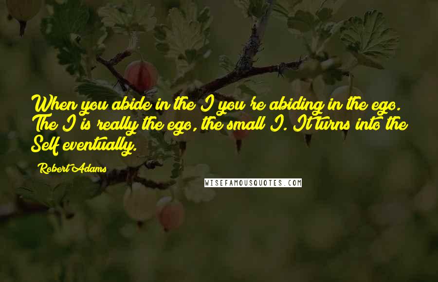 Robert Adams Quotes: When you abide in the I you're abiding in the ego. The I is really the ego, the small I. It turns into the Self eventually.