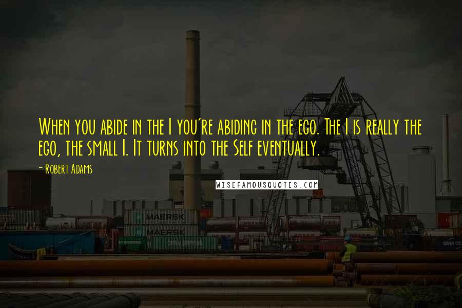 Robert Adams Quotes: When you abide in the I you're abiding in the ego. The I is really the ego, the small I. It turns into the Self eventually.