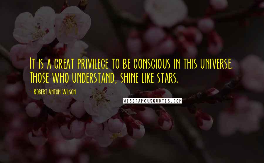 Robert Anton Wilson Quotes: It is a great privilege to be conscious in this universe. Those who understand, shine like stars.