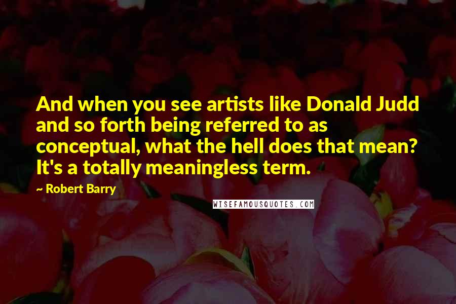 Robert Barry Quotes: And when you see artists like Donald Judd and so forth being referred to as conceptual, what the hell does that mean? It's a totally meaningless term.