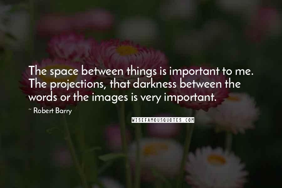 Robert Barry Quotes: The space between things is important to me. The projections, that darkness between the words or the images is very important.