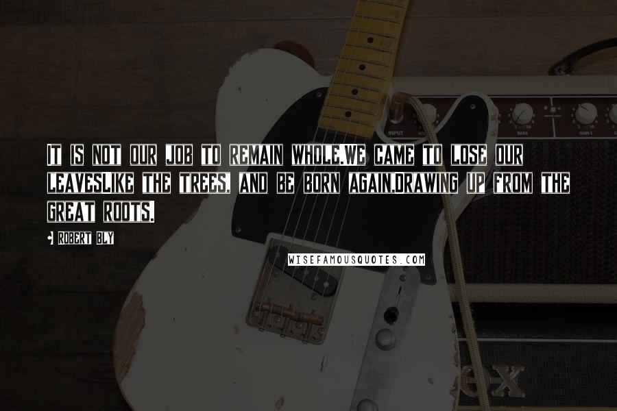 Robert Bly Quotes: It is not our job to remain whole.We came to lose our leavesLike the trees, and be born again,Drawing up from the great roots.