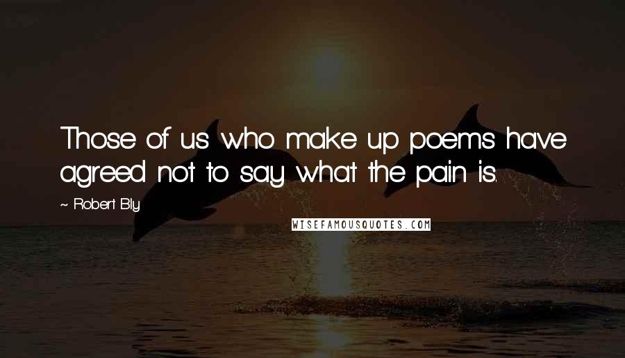 Robert Bly Quotes: Those of us who make up poems have agreed not to say what the pain is.