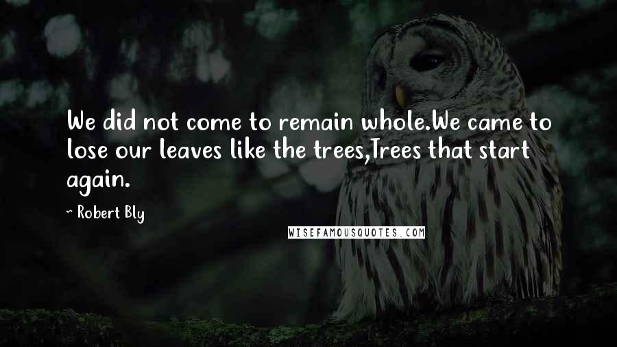 Robert Bly Quotes: We did not come to remain whole.We came to lose our leaves like the trees,Trees that start again.