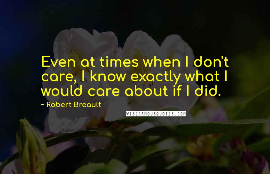 Robert Breault Quotes: Even at times when I don't care, I know exactly what I would care about if I did.
