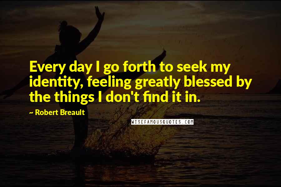 Robert Breault Quotes: Every day I go forth to seek my identity, feeling greatly blessed by the things I don't find it in.