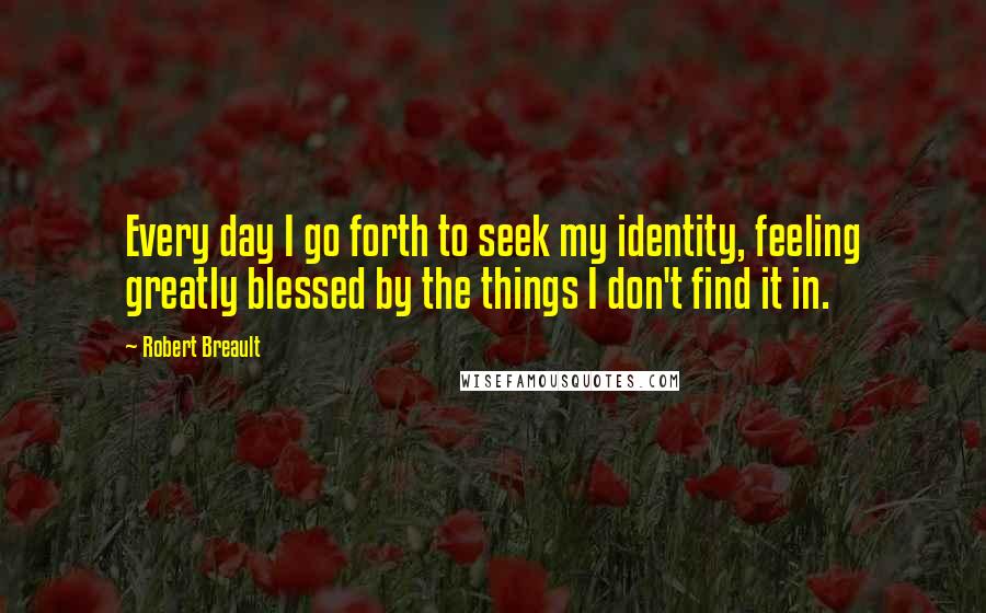 Robert Breault Quotes: Every day I go forth to seek my identity, feeling greatly blessed by the things I don't find it in.