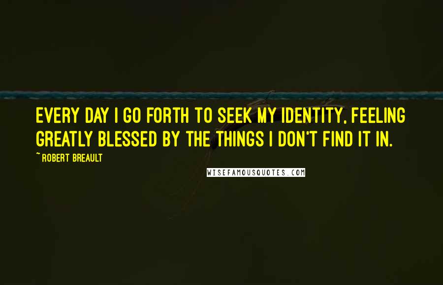 Robert Breault Quotes: Every day I go forth to seek my identity, feeling greatly blessed by the things I don't find it in.