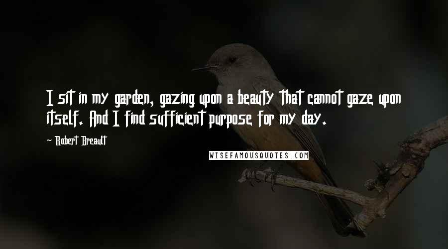 Robert Breault Quotes: I sit in my garden, gazing upon a beauty that cannot gaze upon itself. And I find sufficient purpose for my day.