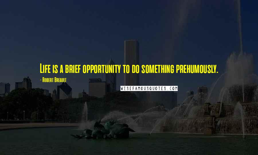 Robert Breault Quotes: Life is a brief opportunity to do something prehumously.