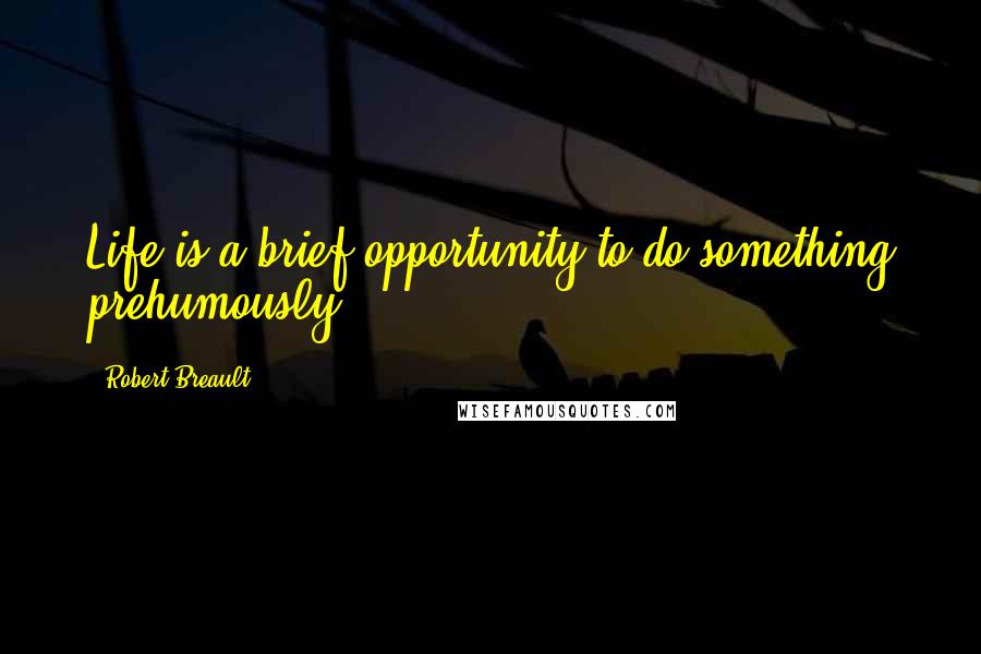 Robert Breault Quotes: Life is a brief opportunity to do something prehumously.