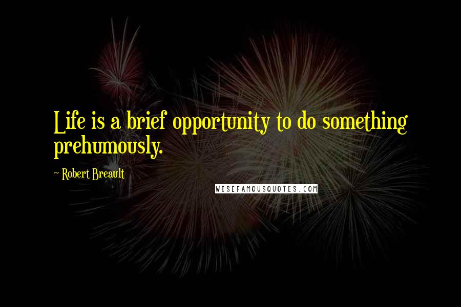 Robert Breault Quotes: Life is a brief opportunity to do something prehumously.