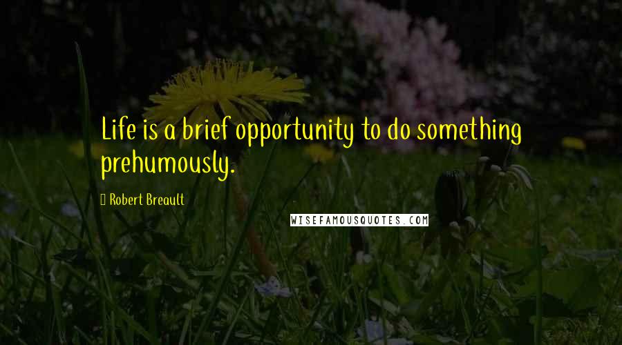 Robert Breault Quotes: Life is a brief opportunity to do something prehumously.