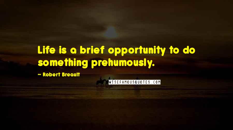 Robert Breault Quotes: Life is a brief opportunity to do something prehumously.