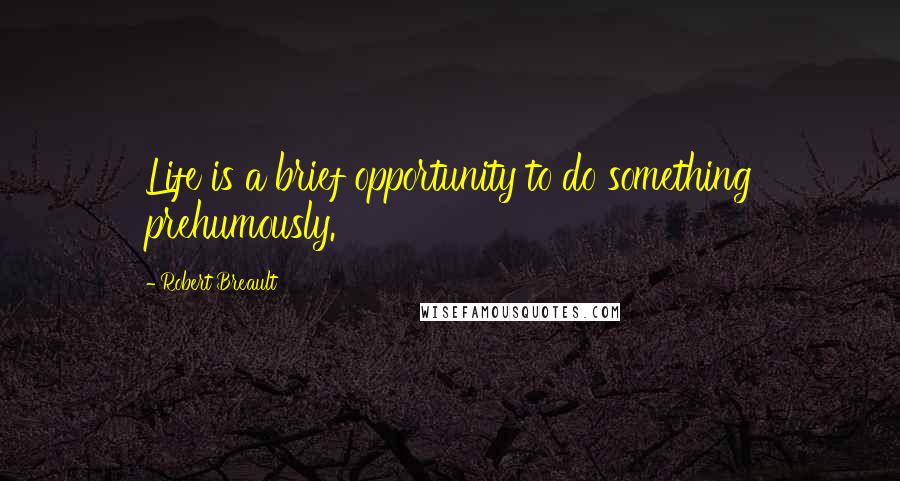 Robert Breault Quotes: Life is a brief opportunity to do something prehumously.