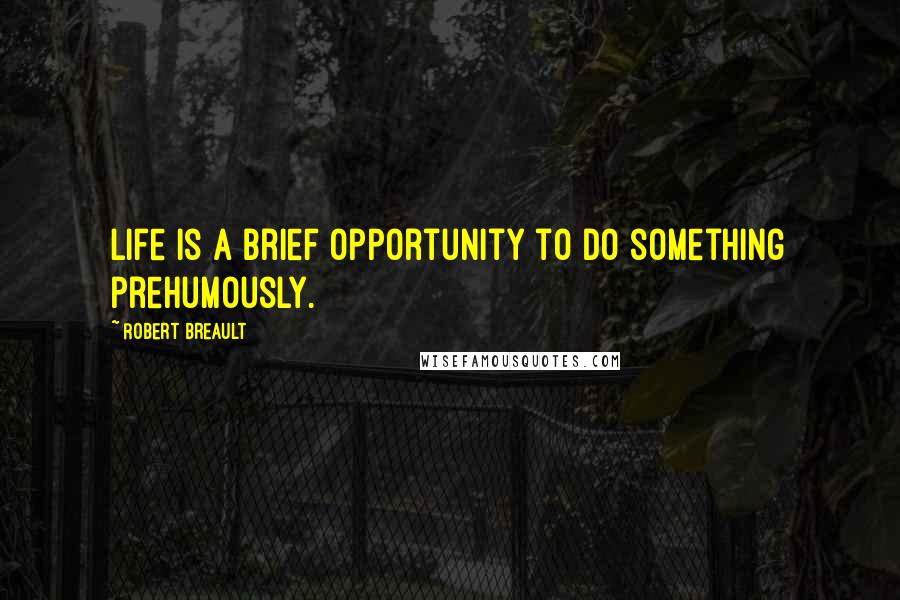 Robert Breault Quotes: Life is a brief opportunity to do something prehumously.