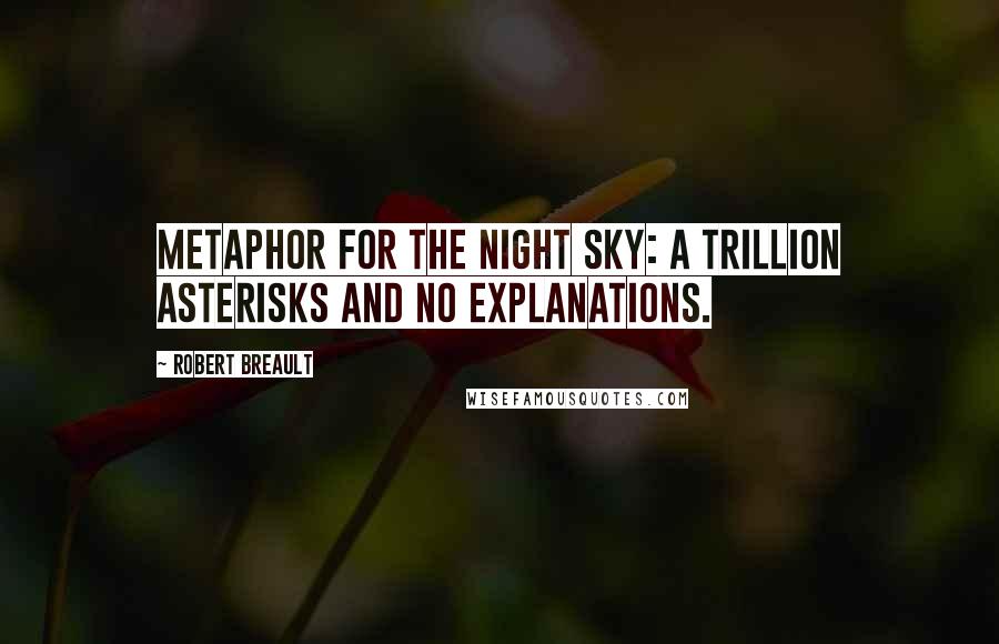 Robert Breault Quotes: Metaphor for the night sky: a trillion asterisks and no explanations.