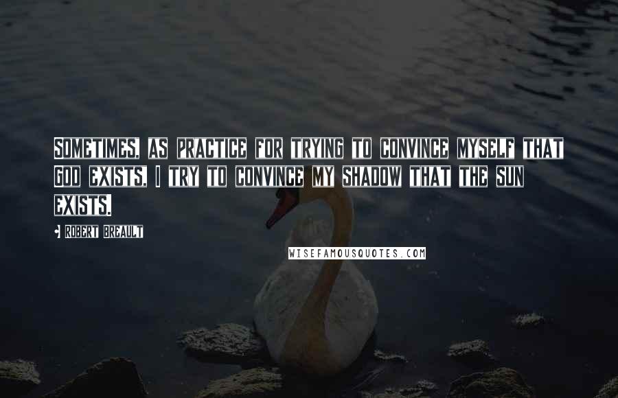 Robert Breault Quotes: Sometimes, as practice for trying to convince myself that God exists, I try to convince my shadow that the sun exists.