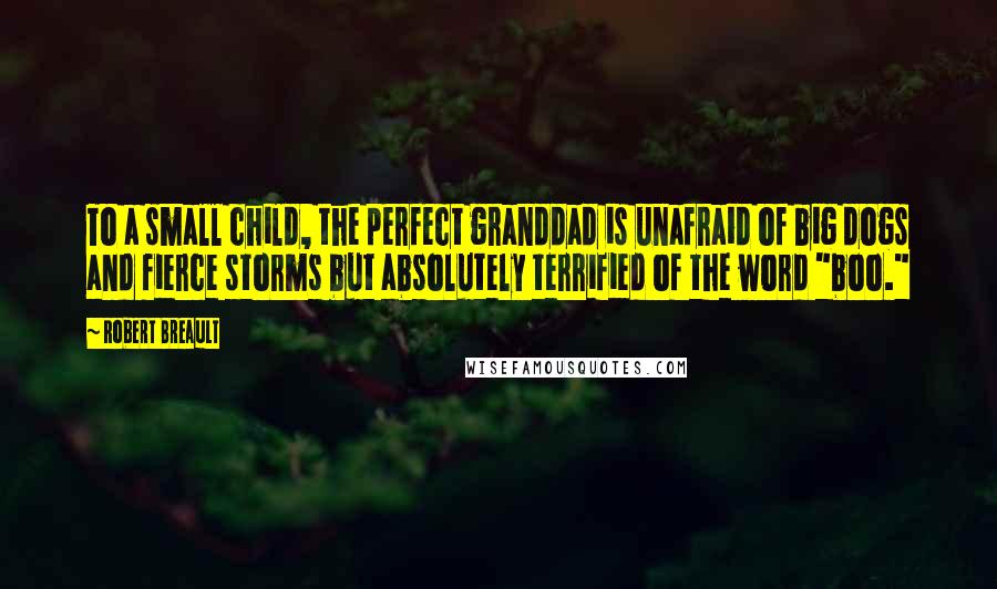 Robert Breault Quotes: To a small child, the perfect granddad is unafraid of big dogs and fierce storms but absolutely terrified of the word "boo."