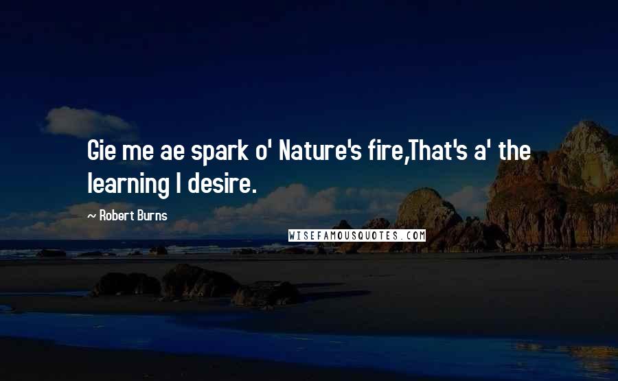 Robert Burns Quotes: Gie me ae spark o' Nature's fire,That's a' the learning I desire.