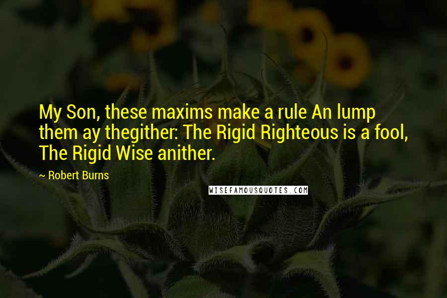 Robert Burns Quotes: My Son, these maxims make a rule An lump them ay thegither: The Rigid Righteous is a fool, The Rigid Wise anither.