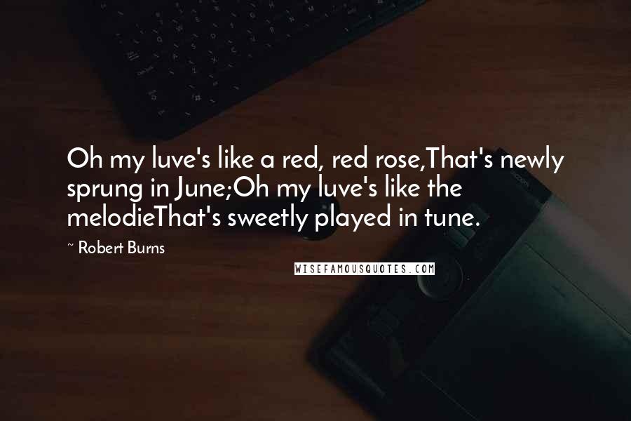 Robert Burns Quotes: Oh my luve's like a red, red rose,That's newly sprung in June;Oh my luve's like the melodieThat's sweetly played in tune.