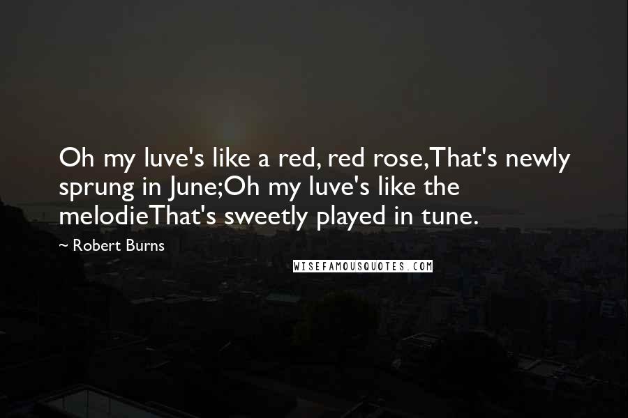 Robert Burns Quotes: Oh my luve's like a red, red rose,That's newly sprung in June;Oh my luve's like the melodieThat's sweetly played in tune.