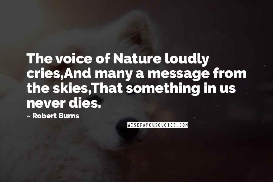 Robert Burns Quotes: The voice of Nature loudly cries,And many a message from the skies,That something in us never dies.