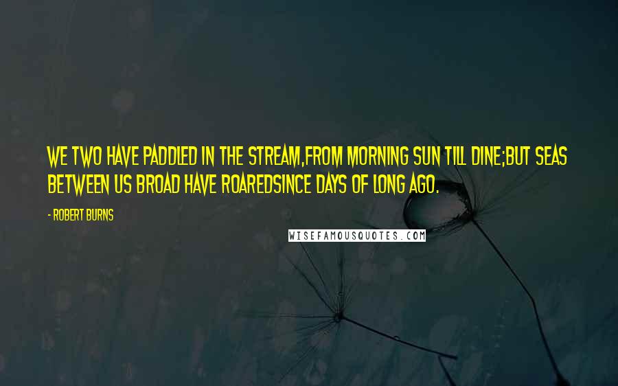 Robert Burns Quotes: We two have paddled in the stream,from morning sun till dine;But seas between us broad have roaredsince days of long ago.