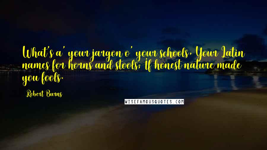 Robert Burns Quotes: What's a' your jargon o' your schools, Your Latin names for horns and stools; If honest nature made you fools.