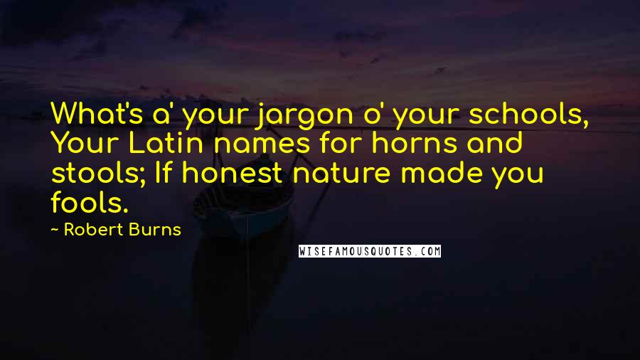 Robert Burns Quotes: What's a' your jargon o' your schools, Your Latin names for horns and stools; If honest nature made you fools.