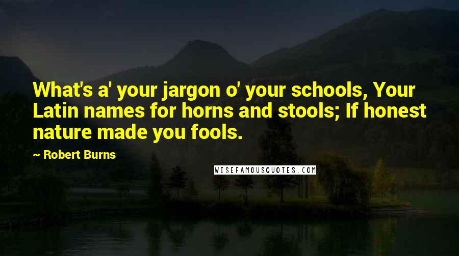 Robert Burns Quotes: What's a' your jargon o' your schools, Your Latin names for horns and stools; If honest nature made you fools.