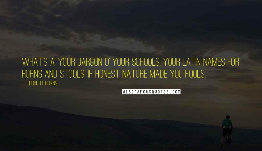 Robert Burns Quotes: What's a' your jargon o' your schools, Your Latin names for horns and stools; If honest nature made you fools.