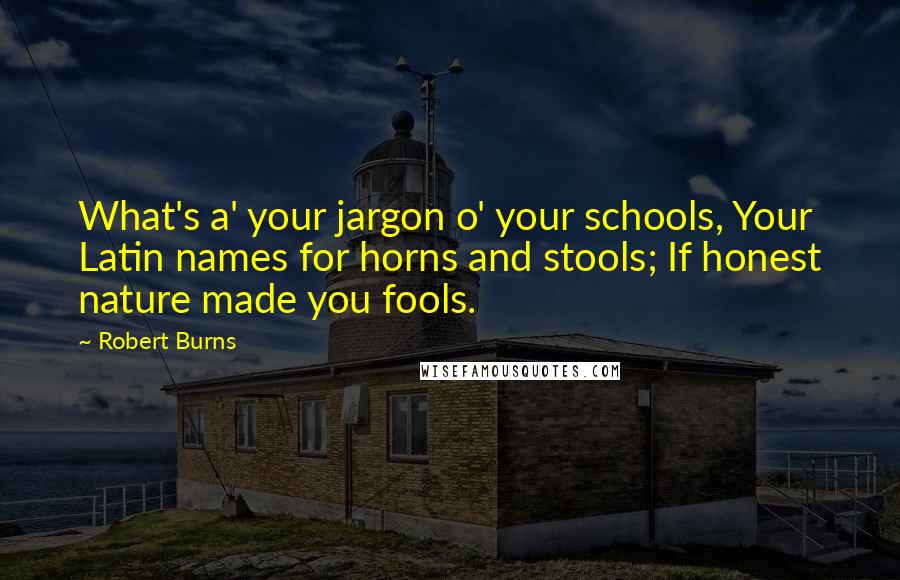 Robert Burns Quotes: What's a' your jargon o' your schools, Your Latin names for horns and stools; If honest nature made you fools.