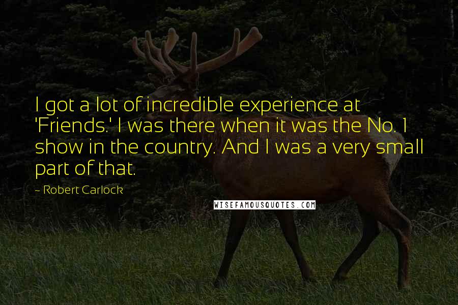 Robert Carlock Quotes: I got a lot of incredible experience at 'Friends.' I was there when it was the No. 1 show in the country. And I was a very small part of that.