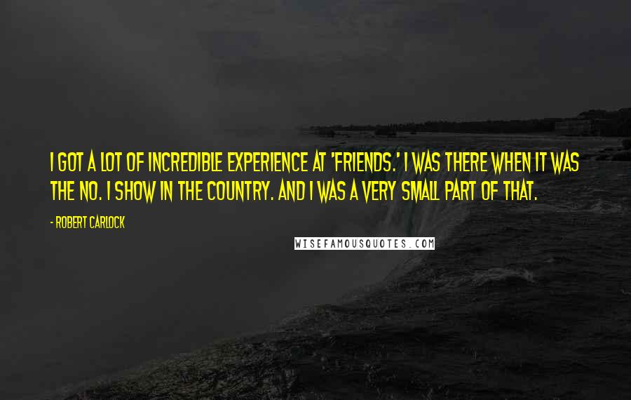 Robert Carlock Quotes: I got a lot of incredible experience at 'Friends.' I was there when it was the No. 1 show in the country. And I was a very small part of that.