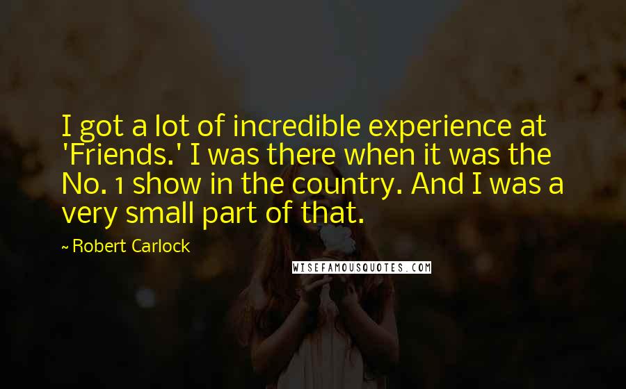 Robert Carlock Quotes: I got a lot of incredible experience at 'Friends.' I was there when it was the No. 1 show in the country. And I was a very small part of that.