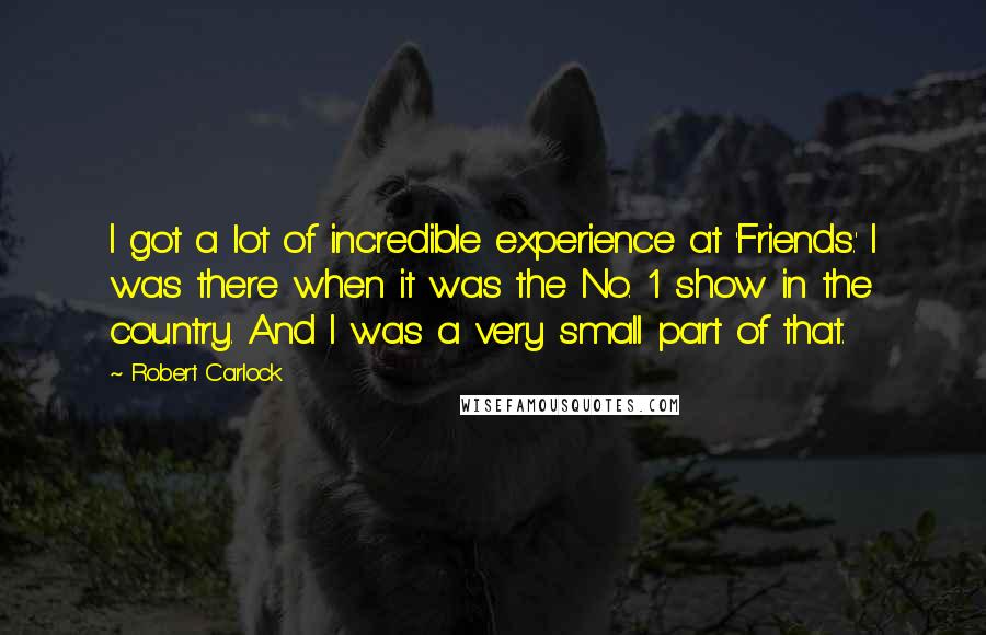 Robert Carlock Quotes: I got a lot of incredible experience at 'Friends.' I was there when it was the No. 1 show in the country. And I was a very small part of that.