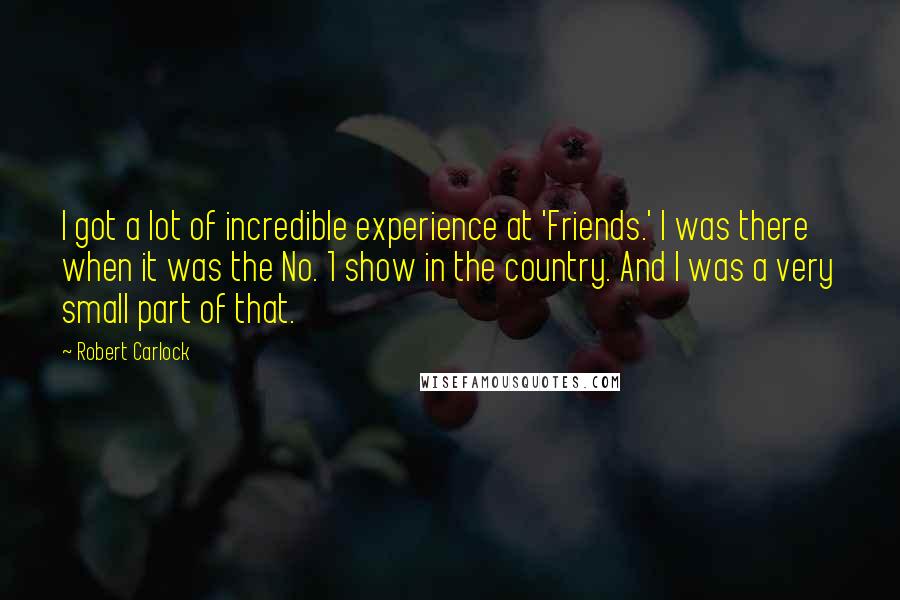 Robert Carlock Quotes: I got a lot of incredible experience at 'Friends.' I was there when it was the No. 1 show in the country. And I was a very small part of that.