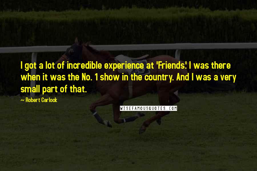 Robert Carlock Quotes: I got a lot of incredible experience at 'Friends.' I was there when it was the No. 1 show in the country. And I was a very small part of that.