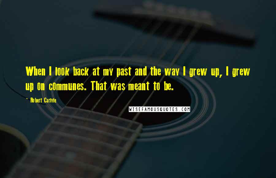 Robert Carlyle Quotes: When I look back at my past and the way I grew up, I grew up on communes. That was meant to be.