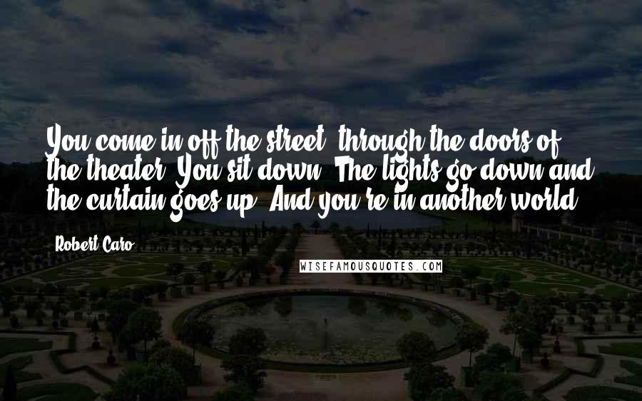Robert Caro Quotes: You come in off the street, through the doors of the theater. You sit down. The lights go down and the curtain goes up. And you're in another world.