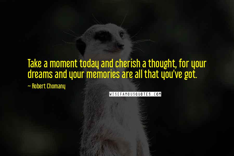 Robert Chomany Quotes: Take a moment today and cherish a thought, for your dreams and your memories are all that you've got.